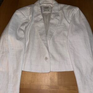 Cropped White Textured Women's Blazer